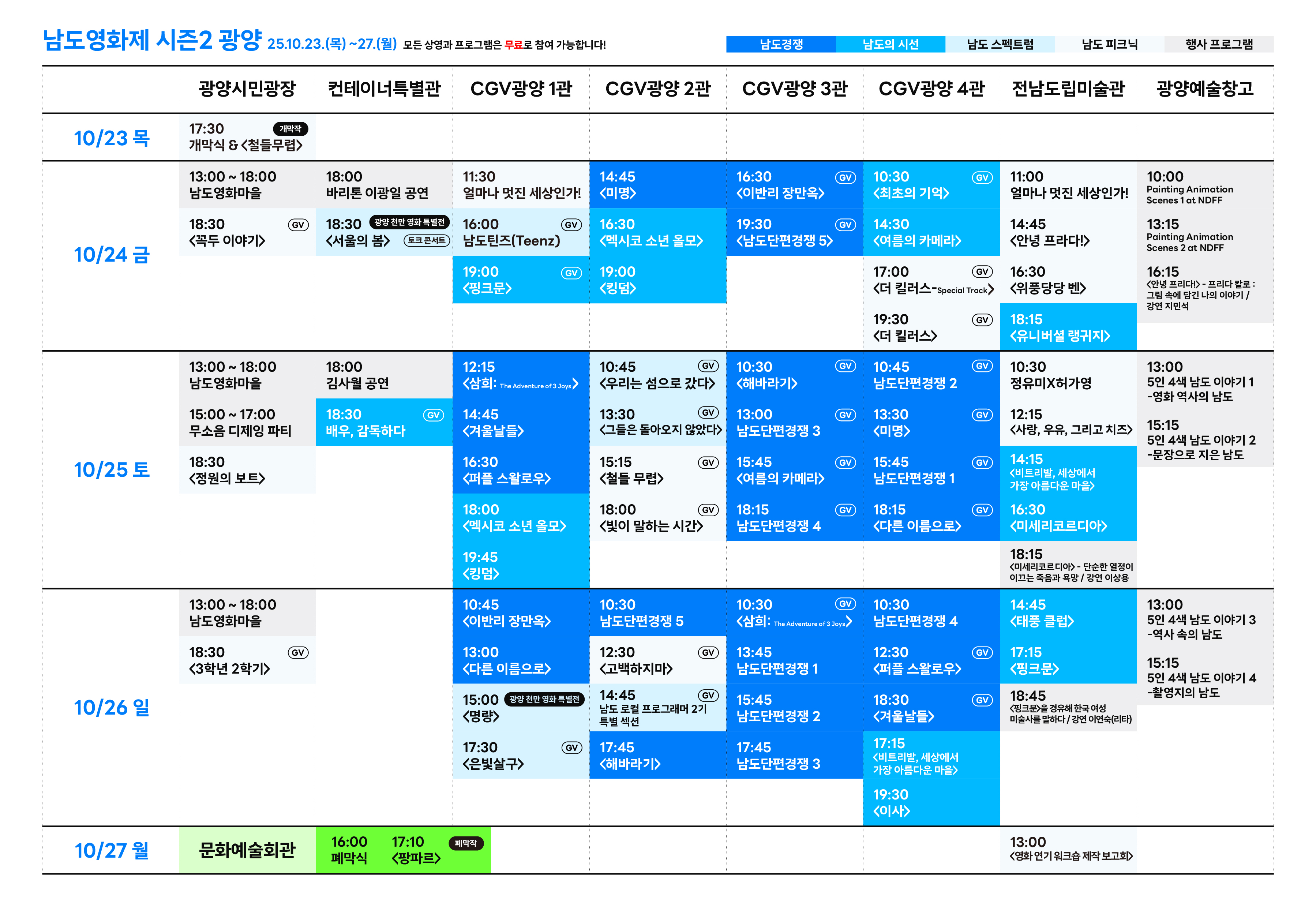 영화제 전체 스케줄